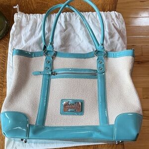 Maxx New York Turquoise and Cream Tote Bag